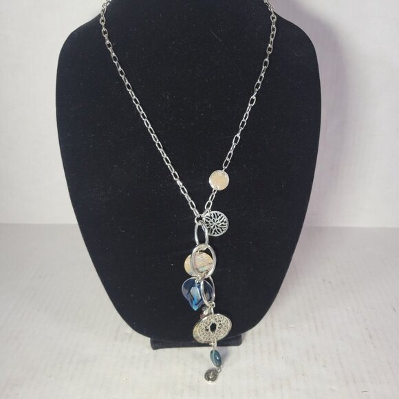 Lia Sophia Silver-Tone Charm Adjustable Necklace With Blue & Silver Accents - Picture 1 of 5